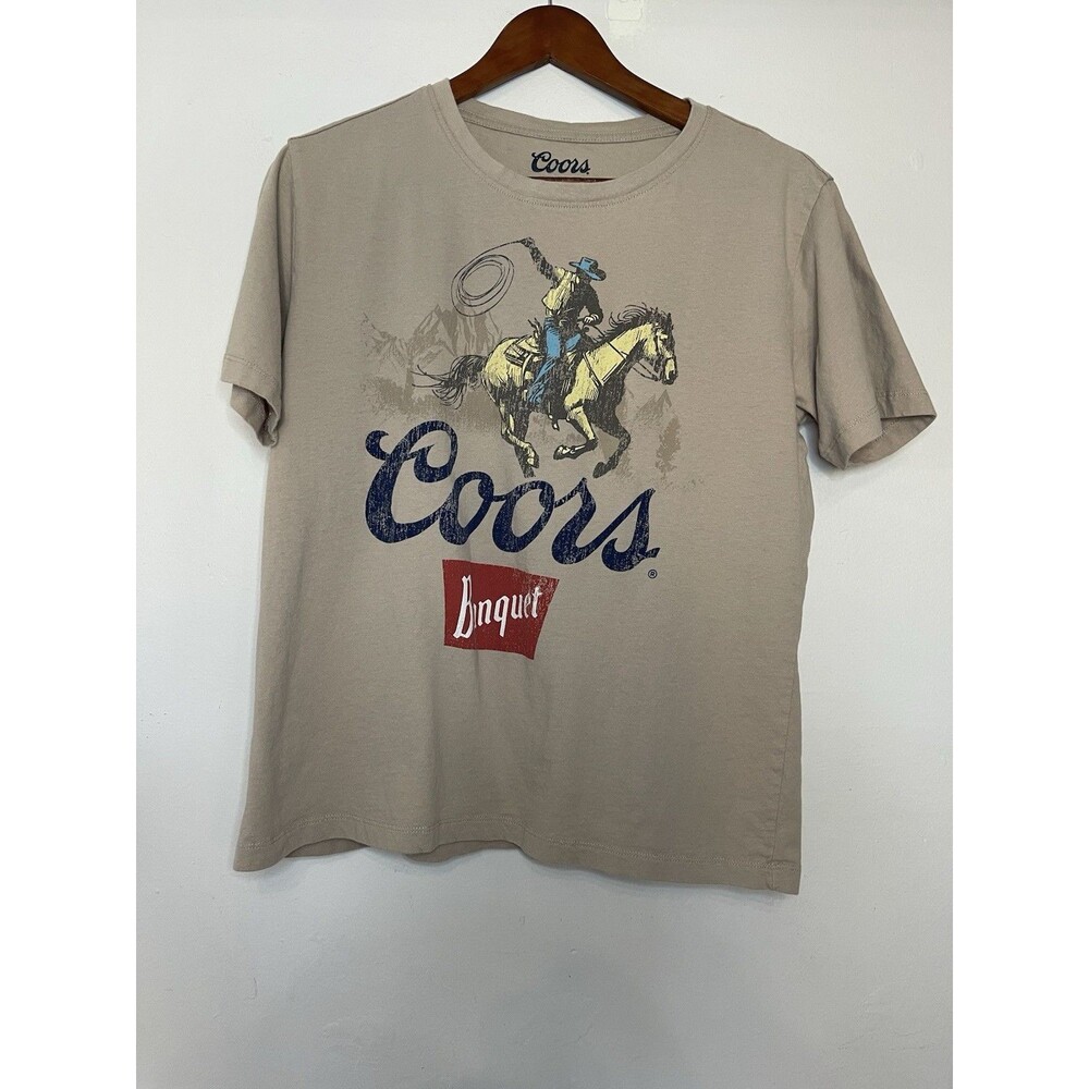 Coors Beer Women's Oversized Small Sand Graphic Tshirt Western Boxy Fit
